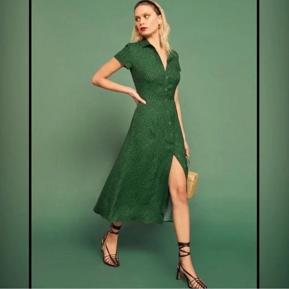 Reformation Wilma Green Midi Dress in Jitterbug sz 0